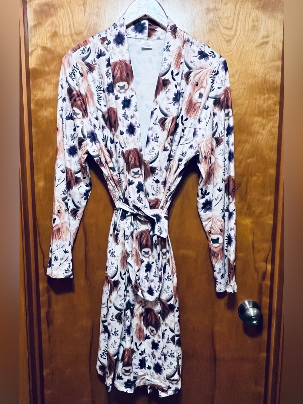 Cozy Cow Print Robe - Women's White & Brown Wrap Robe NWOT